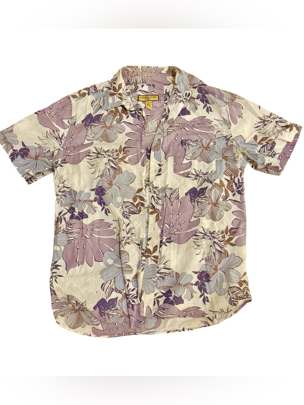 Men's Caribbean Joe Short-Sleeve Floral Button-Down Shirt - Lavender/White